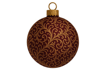 Christmas bauble displaying maroon and gold ornate design, transparent background for holiday decoration and celebration