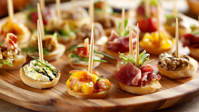 Colorful toothpick appetizers offer a tasty selection for guests at a vibrant gathering Generative AI
