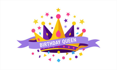 Birthday Queen Crown with Confetti and Stars.