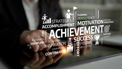 A dynamic composition of motivational words illustrating achievement and success, showcasing concepts that inspire personal and professional development in business contexts. Tessel