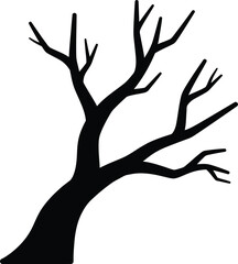 Obraz premium Black Silhouette of a Bare Tree with Angled Trunk and Branches Keywords: tree, silhouette, bare, branches, angled, trunk, leafless, winter, autumn, nature, graphic, design, symbol, icon, simple