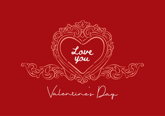 Valentine card with Vintage hearts frame, Whimsical design decorated design for Wedding, greeting card, banner, ad, poster, label, cover, vector illustration