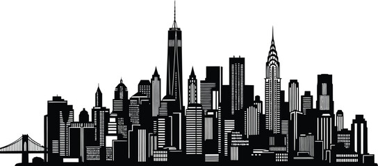 New york city skyline vector illustration black and white cityscape art eps silhouette