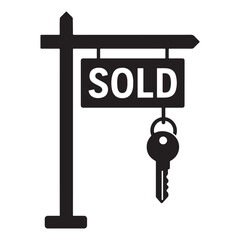 Silhouette of real estate sold sign with hanging house key vector illustration