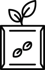 Simple Line Icon of a Seedling Growing in a Square Pot with Two Seeds Inside sprout plant