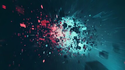 Digital data network exploding with abstract cubes - Powered by Adobe