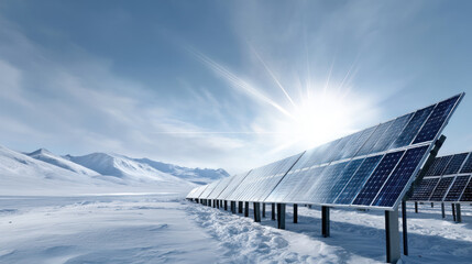 Sustainable energy concept with solar panels in a snowy environment. Environment and green energy concept, demonstrating sustainable business practices, renewable energy