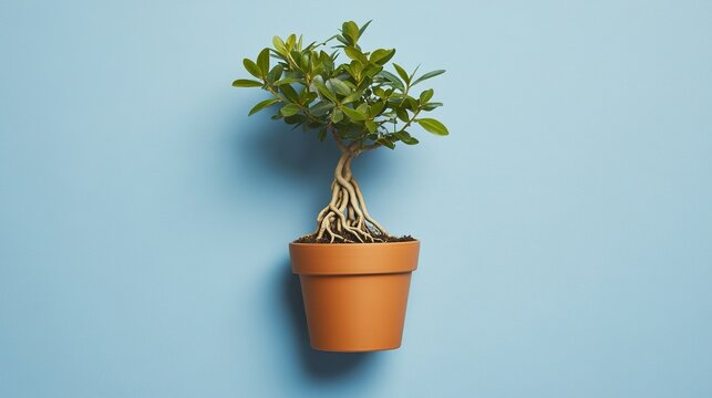 constriction. A root-bound plant in a terracotta pot, roots circling inside, top-down view. gardening catalogs, home-decor guides, designed for gardening and botanical catalogs.