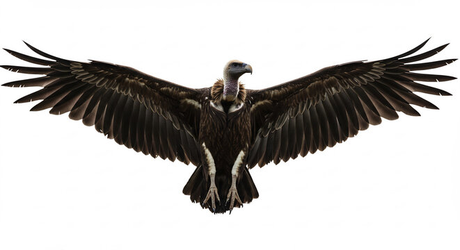 Vautour puissant planant gracieusement ailes grandement �tendues offrant une image saisissante isol�e sur fond blanc lumineux. AI Generated