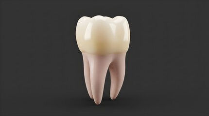 3D Medical Illustration of Human Molar Tooth with Enamel Crown and Root Structure on Dark Background