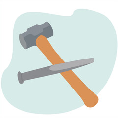 hammer and chisel. carpentry woodword mechanic hammer chisel cross