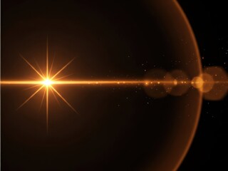 Abstract golden lens flare with brilliant horizontal light beam