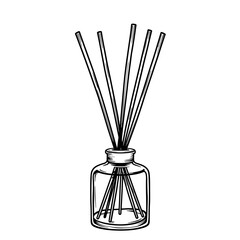 Scent diffuser sticks in glass bottle illustration, kids coloring and educational activity