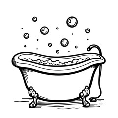 Bath bubbles from freestanding tub illustration, kids coloring and bath time fun