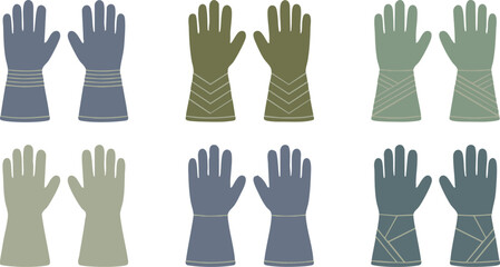 Six Pairs of Gloves in Various Styles and Colors for Different Uses