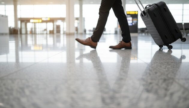 Business traveler walking through airport terminal
