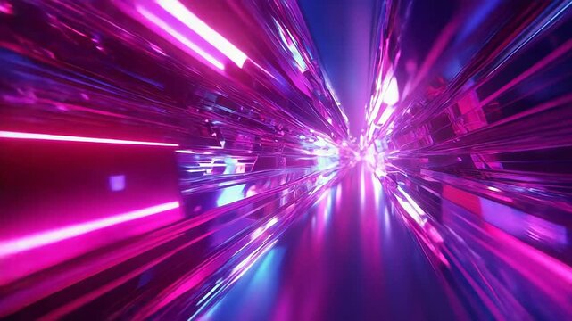 Abstract futuristic tunnel accelerating through digital light streaks
