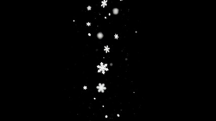 Falling snowflakes isolated on black background perfect for winter holiday overlay design