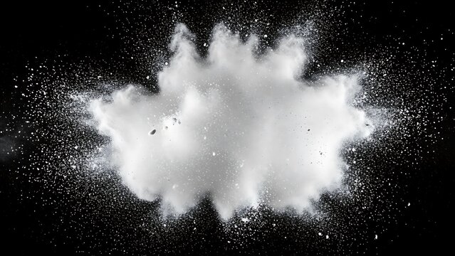 White powder explosion abstract background creating a cloud of dust particles