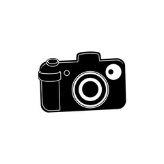 Illustration of a black and white camera icon on transparent background silhouette