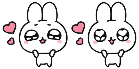 手描き、可愛いうさぎのキャラクター、憧れ・嬉しい顔の表情2種類セット