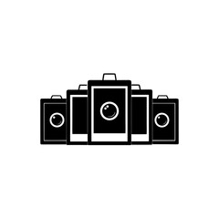 Illustration of five cameras in black and white on transparent background silhouette