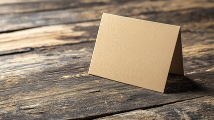 notecard. A single blank notecard angled on a rustic wooden surface with warm natural lighting. lifestyle magazines, social media lookbooks, designed for influencer and brand collaborations.
