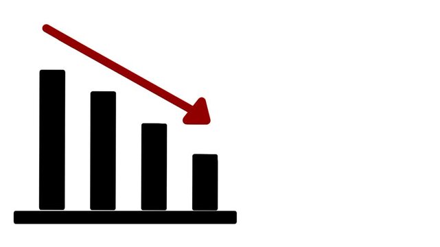 Economic crisis animation with collapsing chart and bold red downward arrow. Dramatic financial decline imagery.