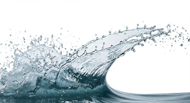 Puissante vague d'eau cristalline �clatant avec clart� sur un fond blanc immacul� la lumi�re sublime la puret�. AI Generated