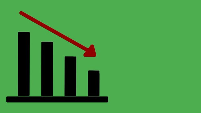 Economic crisis animation with collapsing chart and bold red downward arrow. Dramatic financial decline imagery.