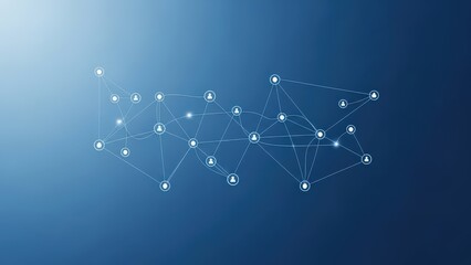 Abstract Social Network with Connected People Icons on Blue Background