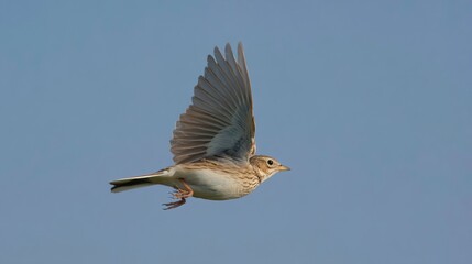 Obraz premium skylark. A skylark bird soaring high in the blue sky with its wings fully spread. wildlife magazines, conservation campaigns, designed for eco-tourism storytelling, promotes animal welfare.