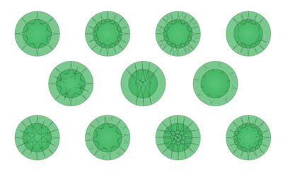 Vector set of top view coniferous tree for outdoor plan or map and architecture drawing, isolated on a transparent background.