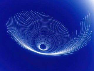 Abstract glowing line vortex tunnel on vibrant blue background