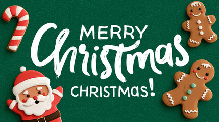 Fototapeta premium Christmas Greeting with Santa and Gingerbread Cookies