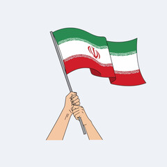 Hands holding and waving the national flag of iran, a symbol of iranian identity.