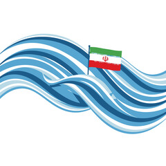 Waving iran flag on blue lines, a symbol of national pride and cultural identity.