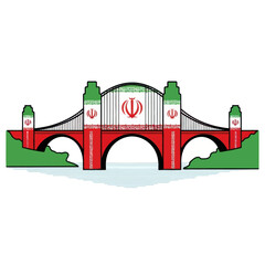 Bridge illustration with iranian flag colors and emblem, a symbol of iranian architecture.