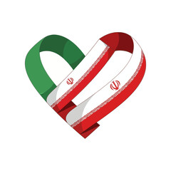 Heart shaped ribbon with the colors of the iran flag. Vector illustration design.