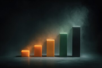Rising Bar Graph of Varying Colors Illuminated on Dark Background with Glowing Effect