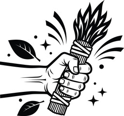 Hand holding torch vector illustration black and white clip art image eps silhouette