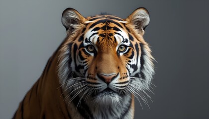 Obraz premium Close-up portrait of a tiger with detailed fur and intense gaze.