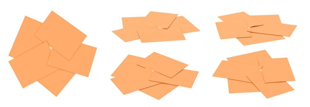 Orange sticky notes scattered on a white background for business and communication
