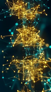 Animation of abstract glowing network structure with golden and blue connected nodes