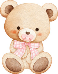 Watercolor Adorable Baby Teddy Bear