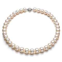 Obraz premium Elegant strand of iridescent freshwater pearls arranged in a circular fashion on a white background