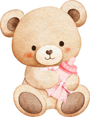 Watercolor Adorable Baby Teddy Bear