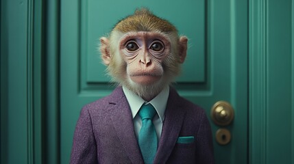 Monkey with its head hanging on the door.