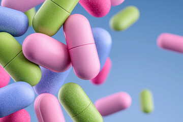 Floating colorful capsules in 3D illustration
