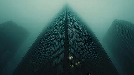 Tall building with fog in the air.